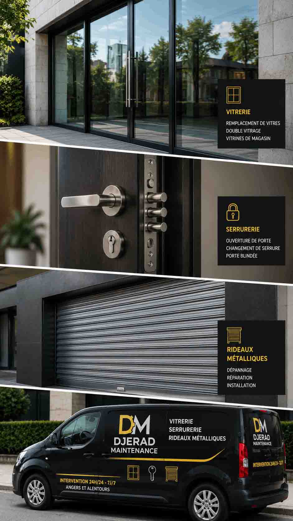 djerad maintenance vitrier serrurier rideau metallique volets roulants angers